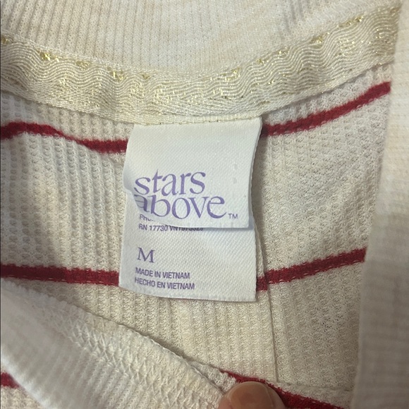 Stars Above Cream and Red Striped Thermal Pajamas - Picture 2 of 7